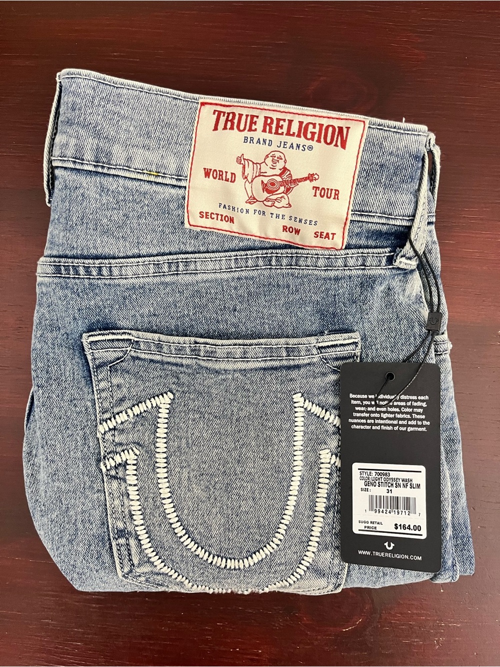 True Religion Geno Stich Slim Jeans Men's 31x32 Blue Relaxed New Odyssey Wash